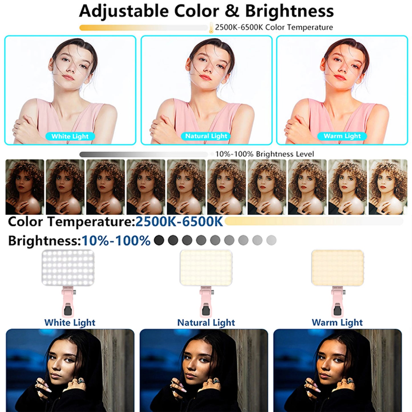 👉 Luz LED Selfie 60 Modos – Clip Recargable para Teléfono, iPad y Cámara