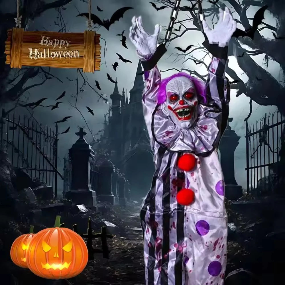 Fantasma Payaso Colgante con Sonido y Luces – Decoración de Terror para Halloween 👻🎃