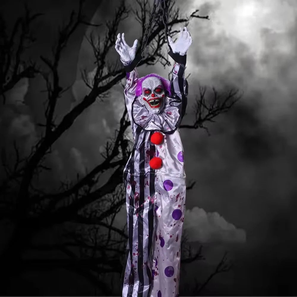 Fantasma Payaso Colgante con Sonido y Luces – Decoración de Terror para Halloween 👻🎃