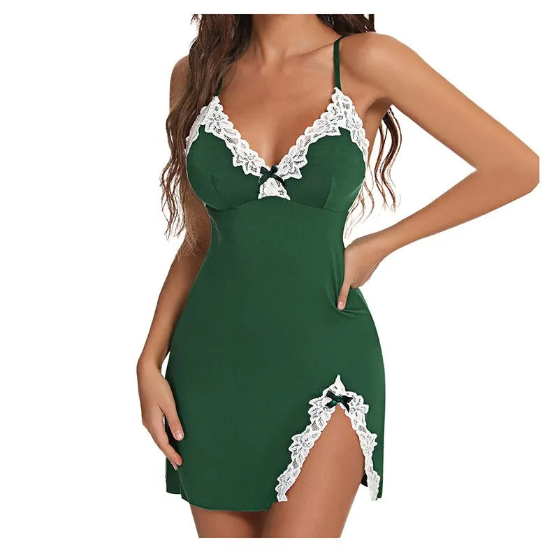 “Vestido de dormir sexy de satén con encaje”