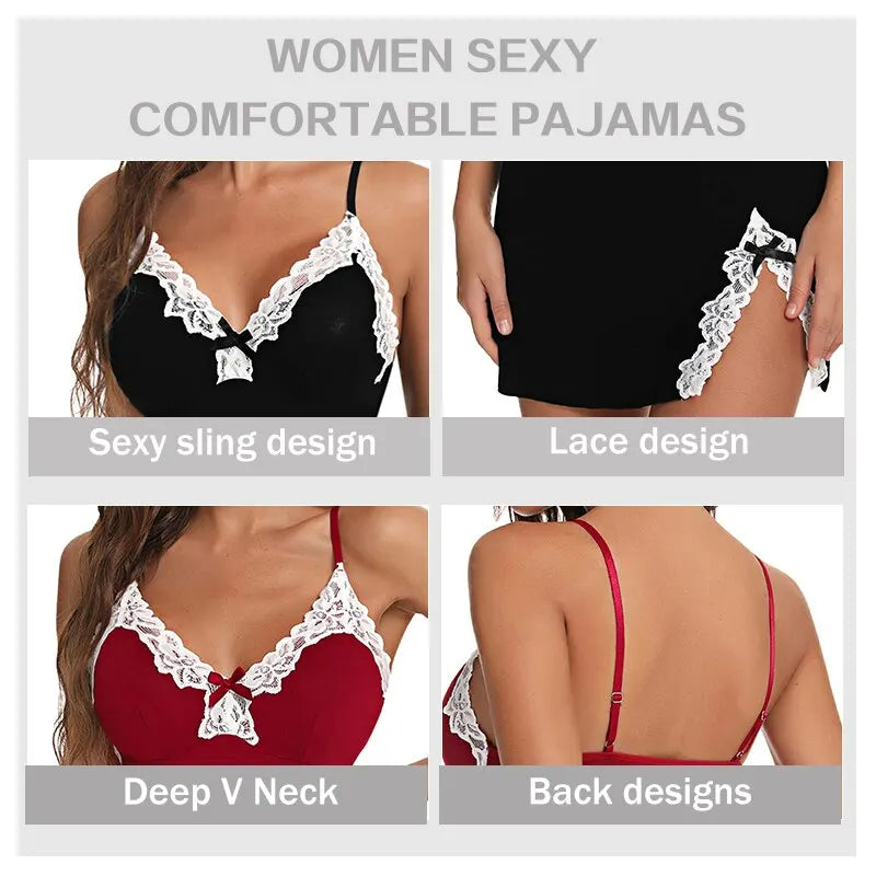 “Vestido de dormir sexy de satén con encaje”