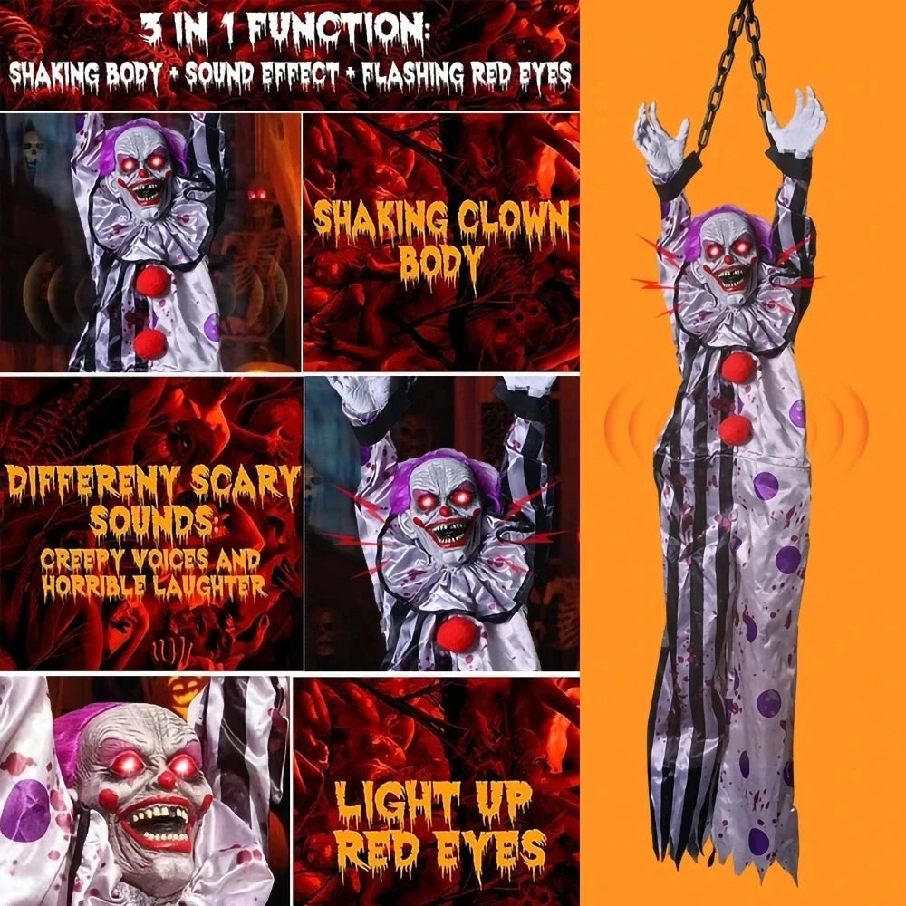Fantasma Payaso Colgante con Sonido y Luces – Decoración de Terror para Halloween 👻🎃