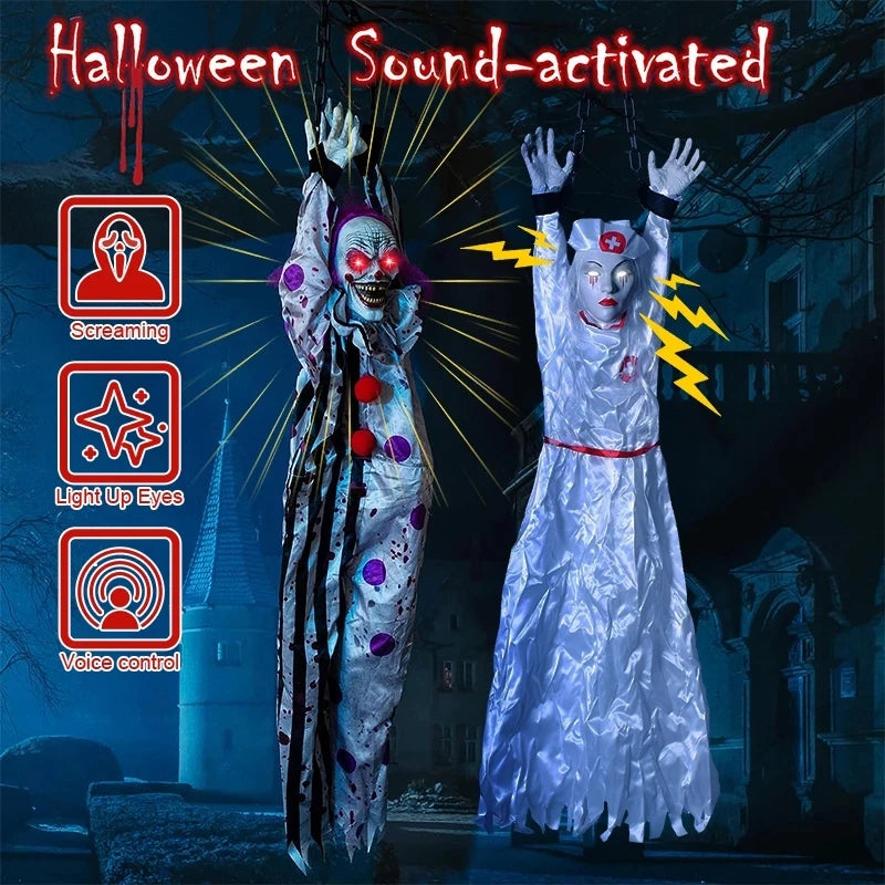 Animatrónico de Terror Colgante con Voz – Decoración Eléctrica para Halloween 👻🎃