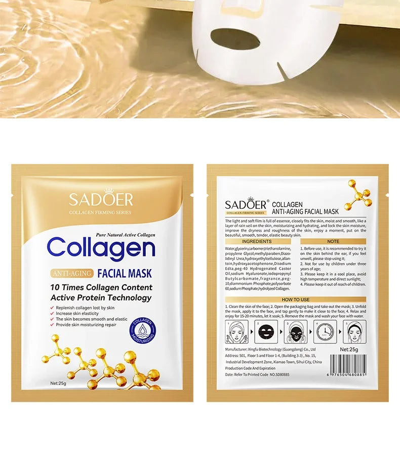 Mascarilla Facial de Colágeno Antiarrugas – Hidratante, Reafirmante y Rejuvenecedora