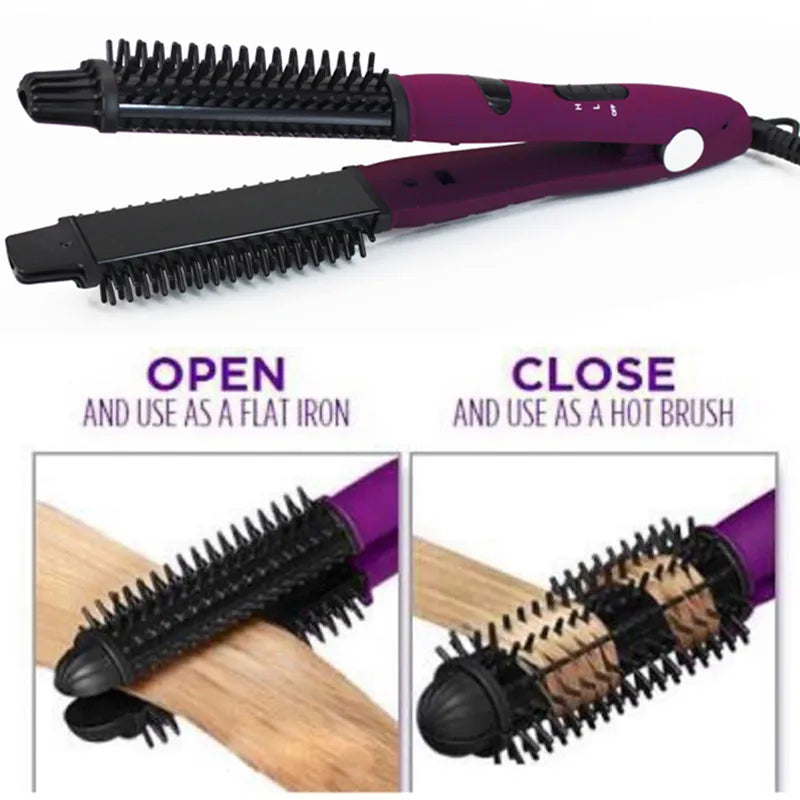 Plancha y Rizador 3 en 1 con Cepillo Iónico – Alisa, Riza y Da Volumen al Cabello