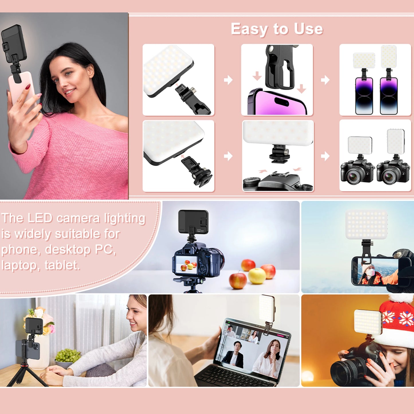 👉 Luz LED Selfie 60 Modos – Clip Recargable para Teléfono, iPad y Cámara