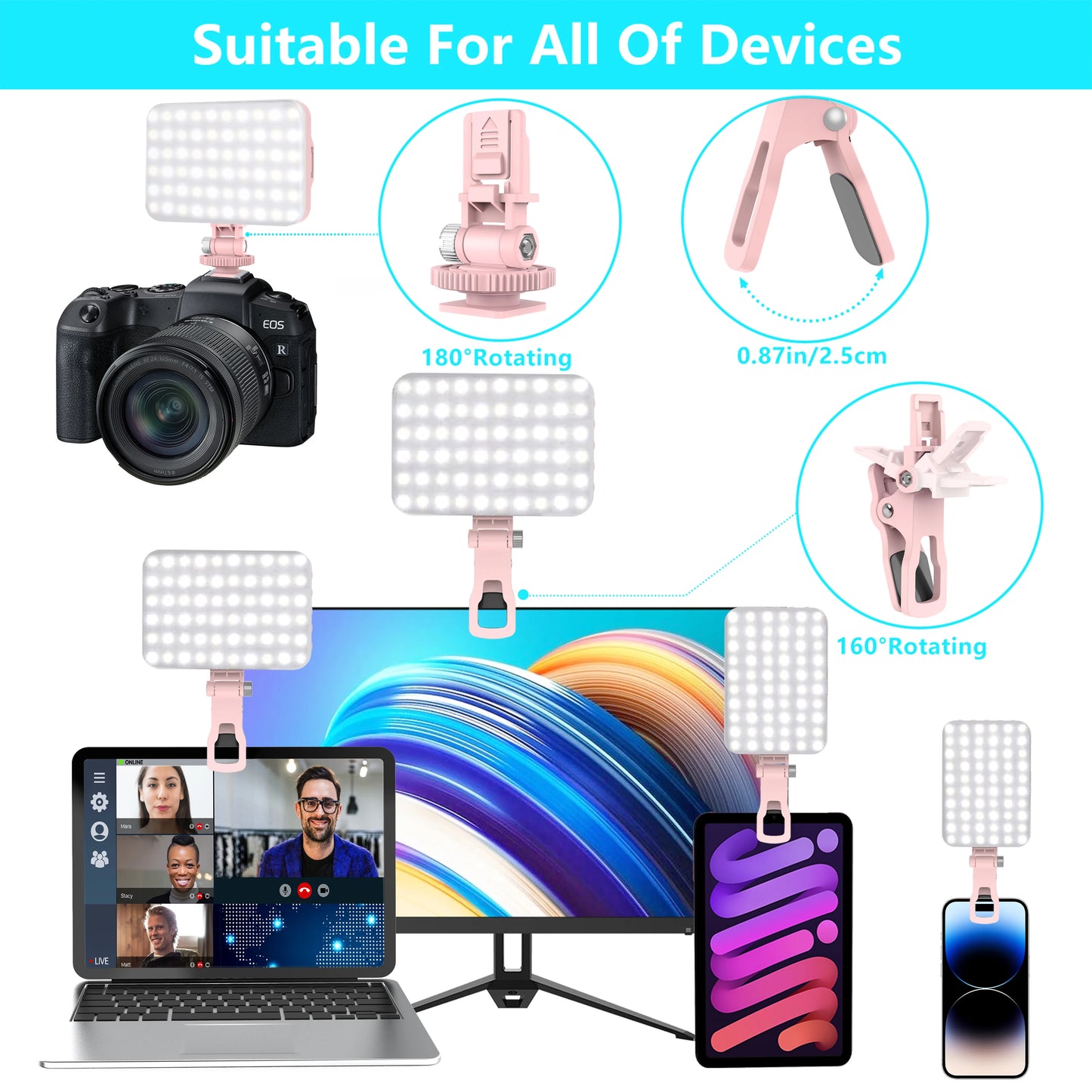 👉 Luz LED Selfie 60 Modos – Clip Recargable para Teléfono, iPad y Cámara