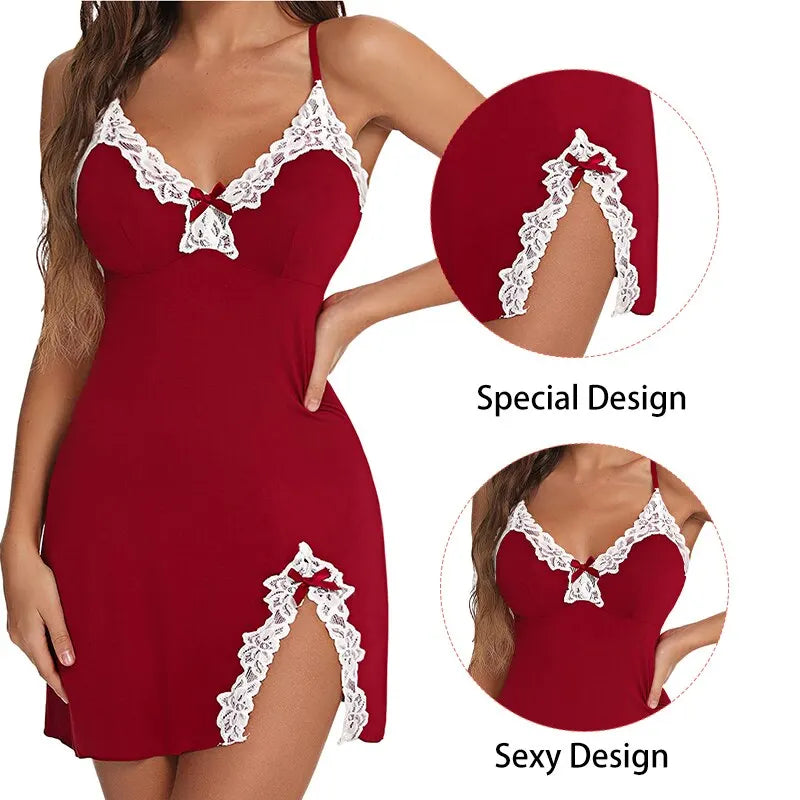 “Vestido de dormir sexy de satén con encaje”