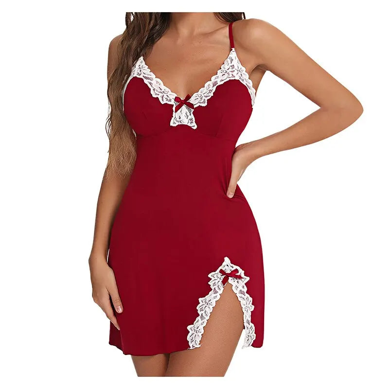“Vestido de dormir sexy de satén con encaje”